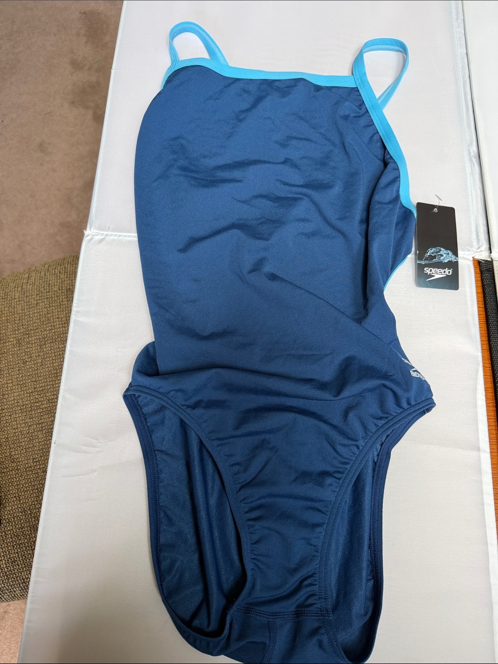 Speedo Navy One-Piece Swimsuit with Light Blue Trim